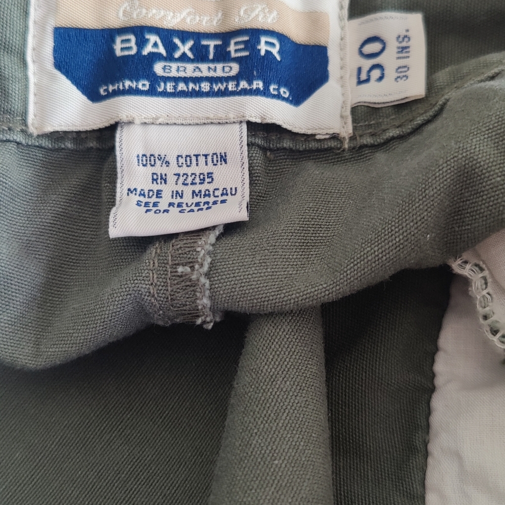Baxter Brand Chino Jeans Wear Comfort Fit Retro 100% Cotton Pleats cuff bottom